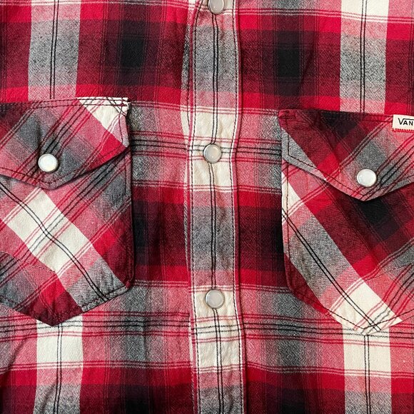 Vans Long-Sleeve Shirt MEDIUM - Red Plaid Country-Style with Button Snaps - Picture 5 of 9